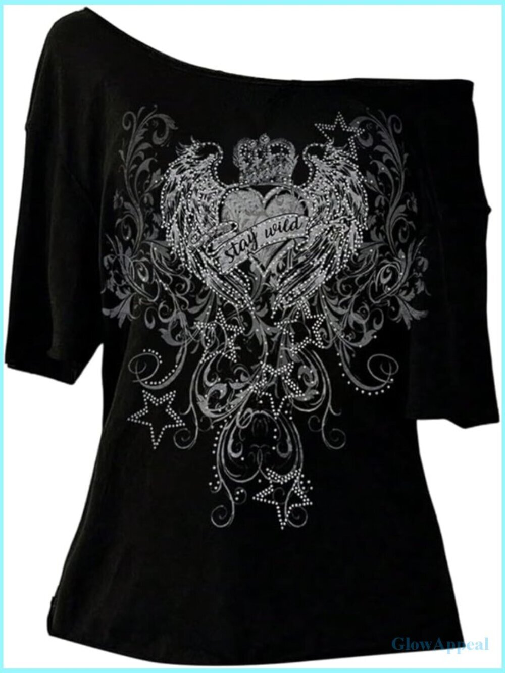 Oversized Off Shoulder Graphic Tee Short Sleeve Y2K Goth T-Shirt